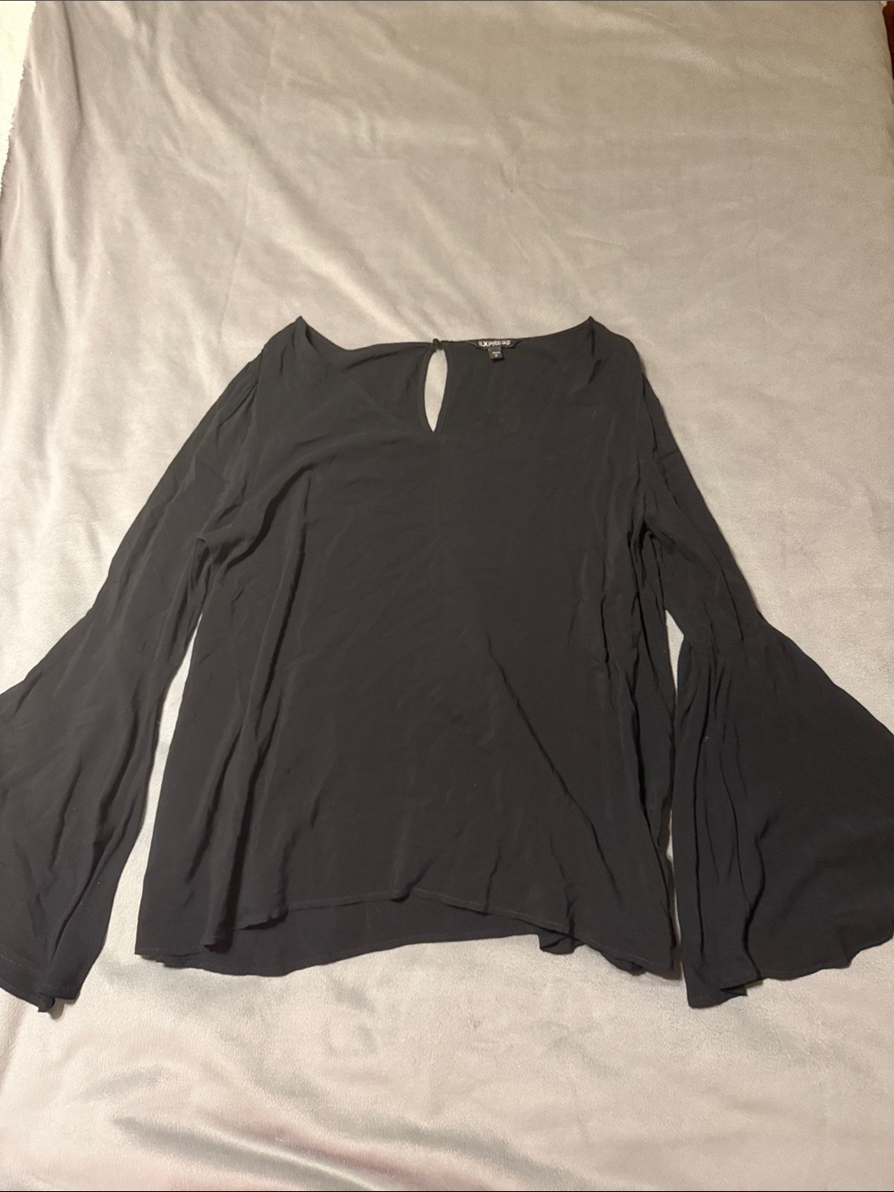 Express Black Bell-Sleeve Long-Sleeve Top